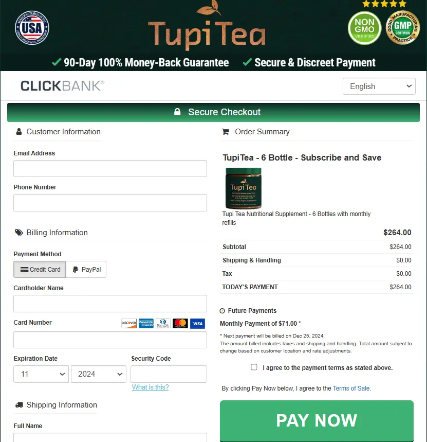 Tupi Tea Order Page